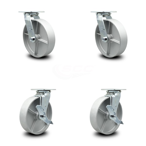 8 Inch Semi Steel Swivel Caster Set with Ball Bearings 2 Brakes